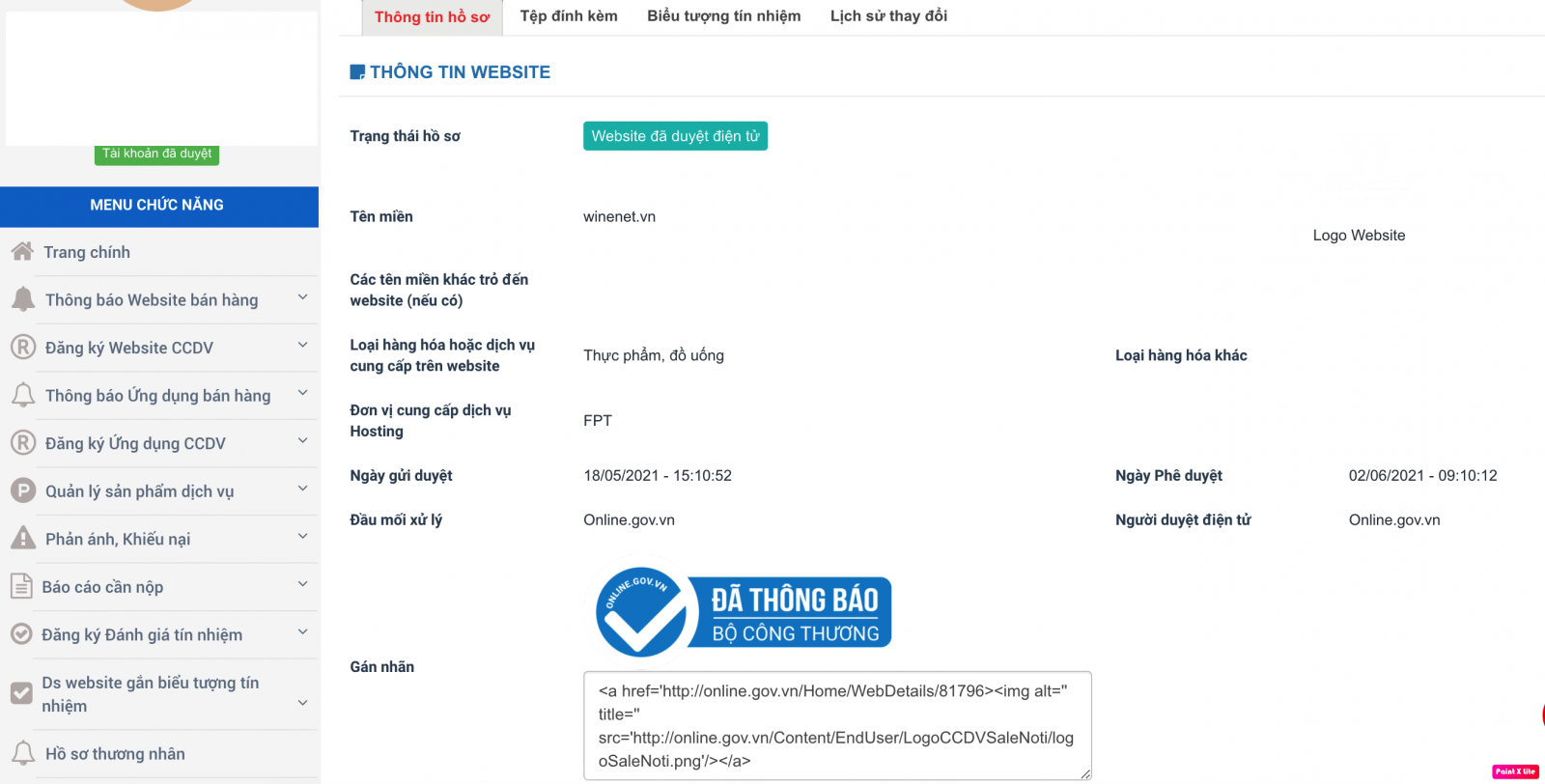 thông báo website thương mại điện tử bán hàng