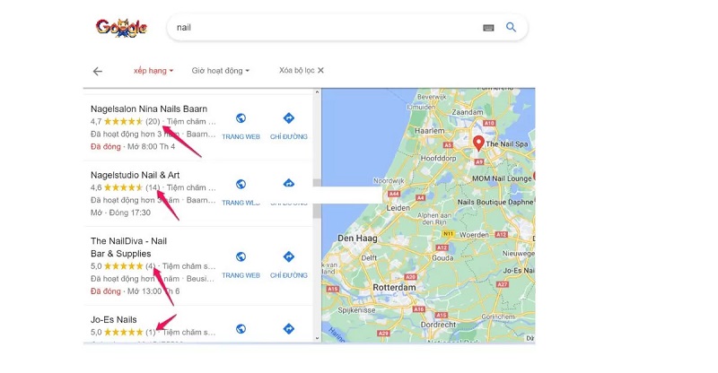dịch vụ tạo địa điểm tiệm nail ở Mỹ trên google map
