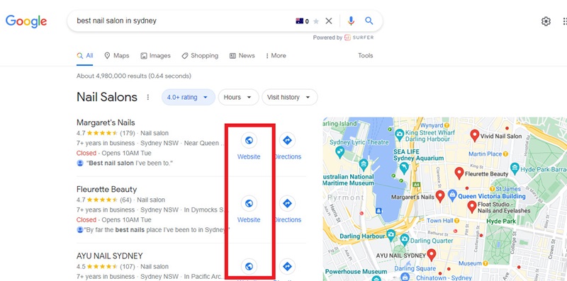 cách tạo google map cho tiệm nail ở Úc