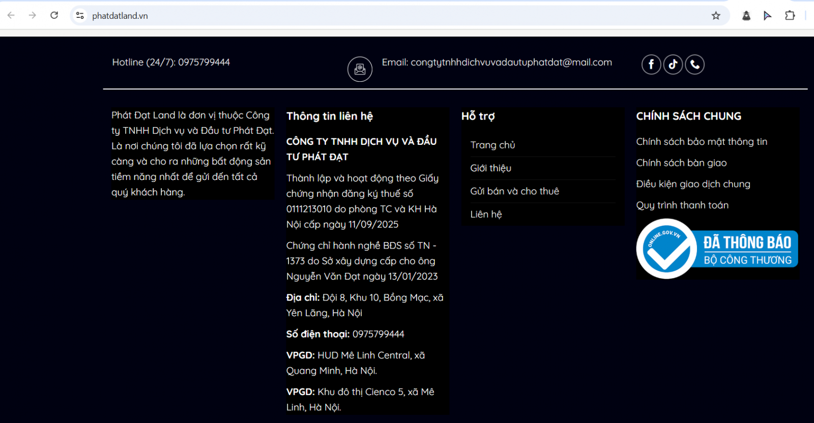 Thông báo Bộ Công Thương website bán bất động sản